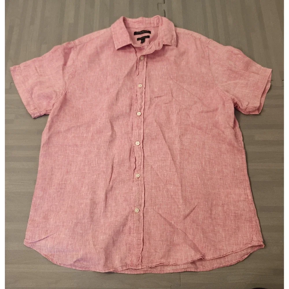 Banana Republic Camden Standard Fit 100% Linen Shirt Pink Short Sleeve Large